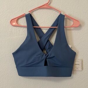 Fabletics Ribbed Cross-Back Sports Bra - Blue